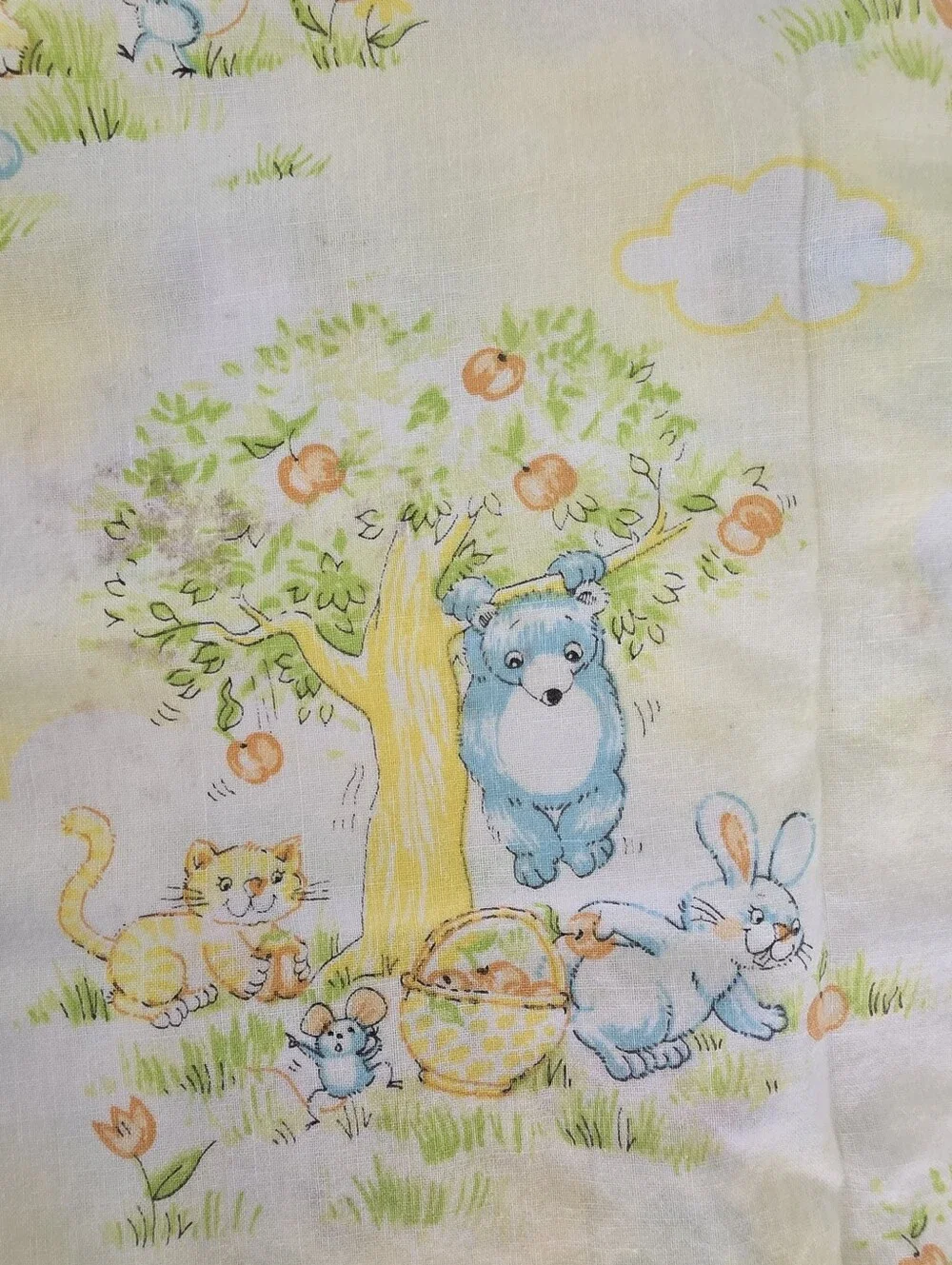 Dundee Country Sunshine Yellow Bear Bunny Baby Crib Fitted Sheet 48 X 36 Vintage